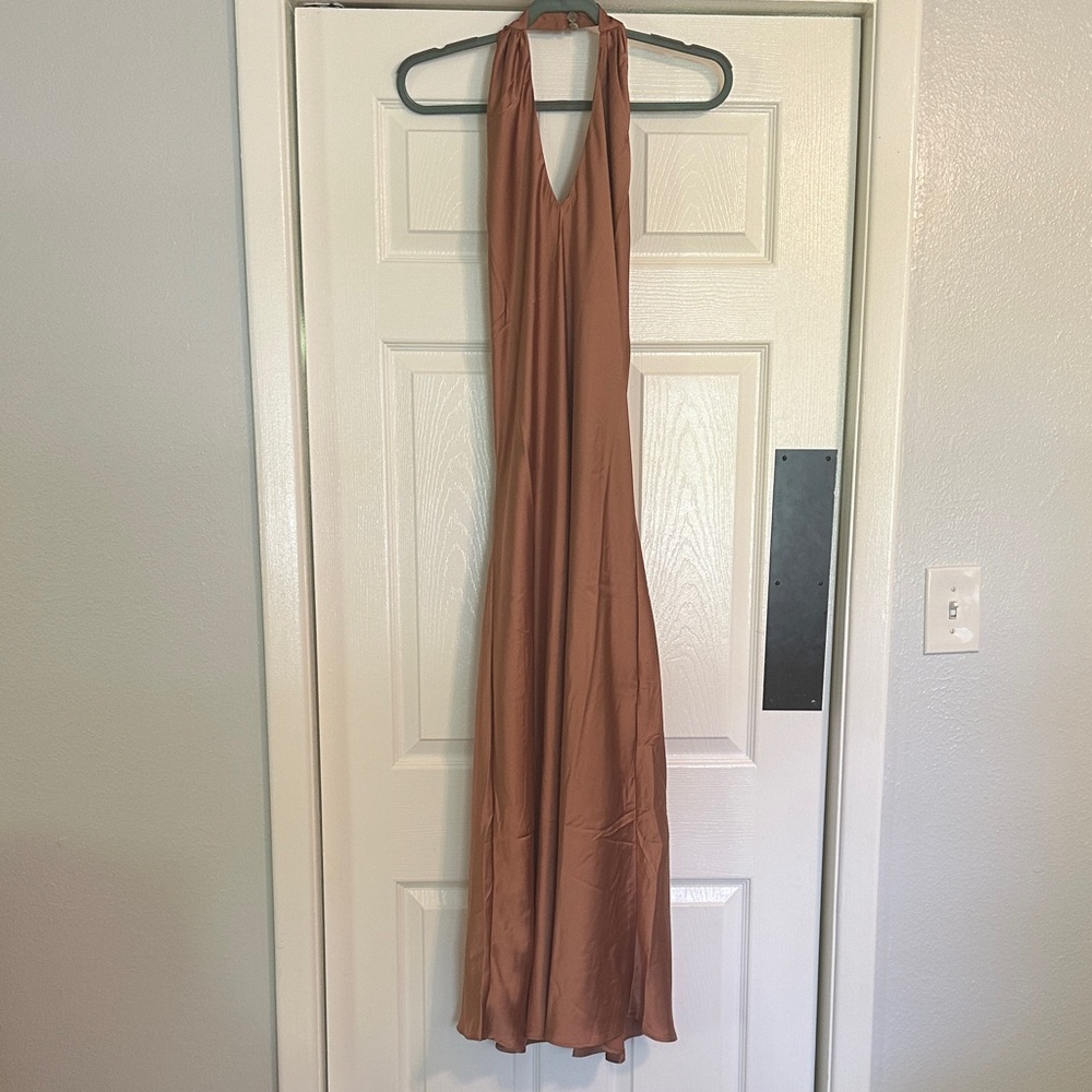 Show Me Your MuMu Copper Luxe Satin Jasmine Halter Maxi Dress (S)
